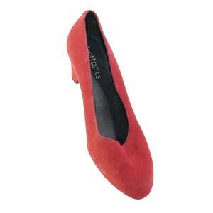 Hotter Womens Sz 8.5M Joanna Red Suede Round Toe Slip On Block High Heels Pump